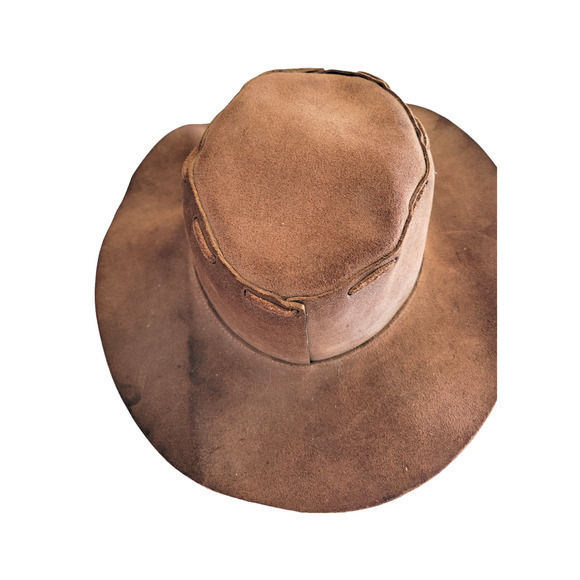 Vintage Vegan‎ Leather Brown Outback Cowboy Lace Detail Hat Boonie Hat - Picture 3 of 13